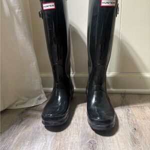 Hunter Glossy Black Tall Boots